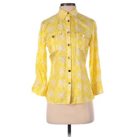 Elizabeth McKay Yellow Gold Button Down Blouse Sz. 8 - Picture 1 of 8